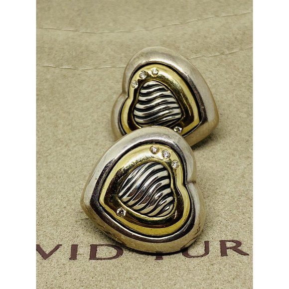 COPY - David Yurman Thoroughbred Diamond Heart 18K & Sterling Silver Cable Earr… - Picture 1 of 8